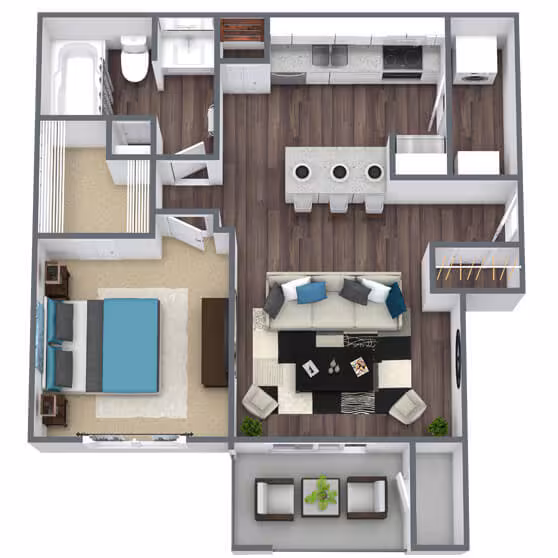1 Bed - 1 Bath (Renovated) 0112 floor plan